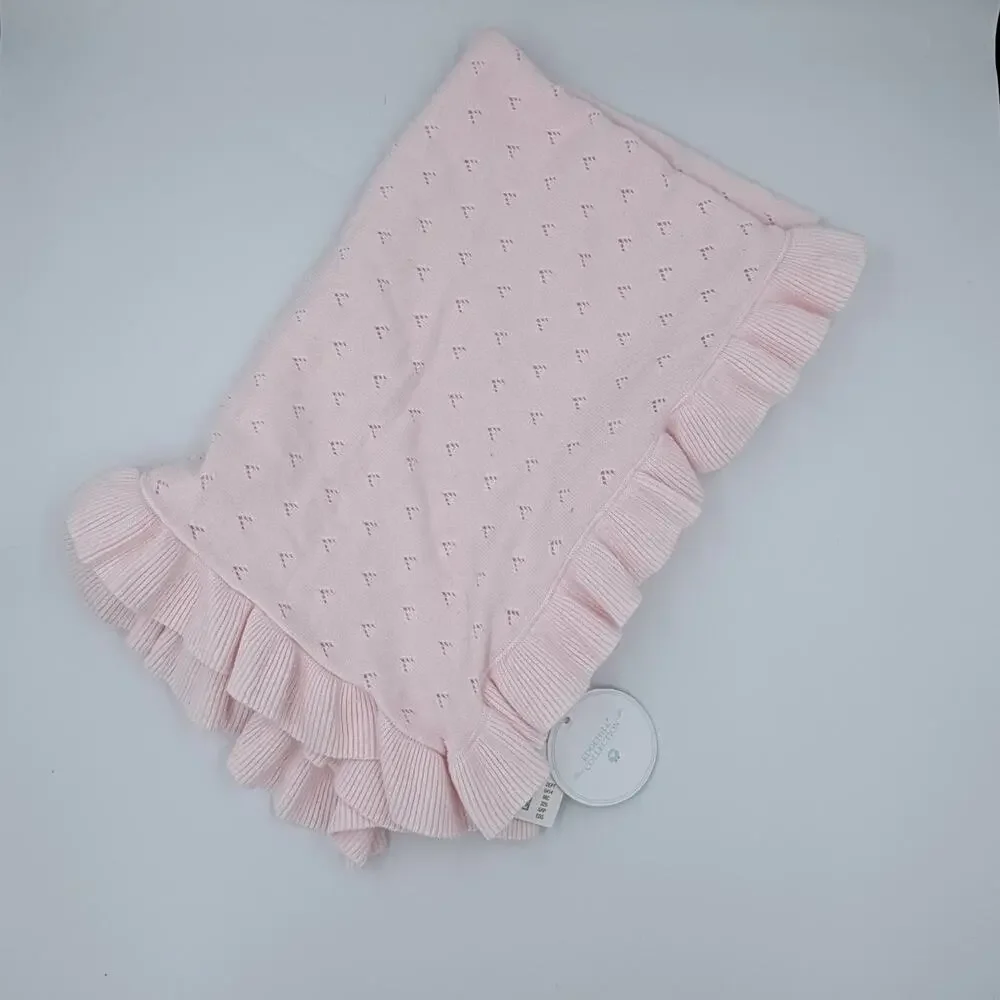 Edgehill Collection Baby Blanket Pink Ruffle Knit Cotton 40x30 NWT